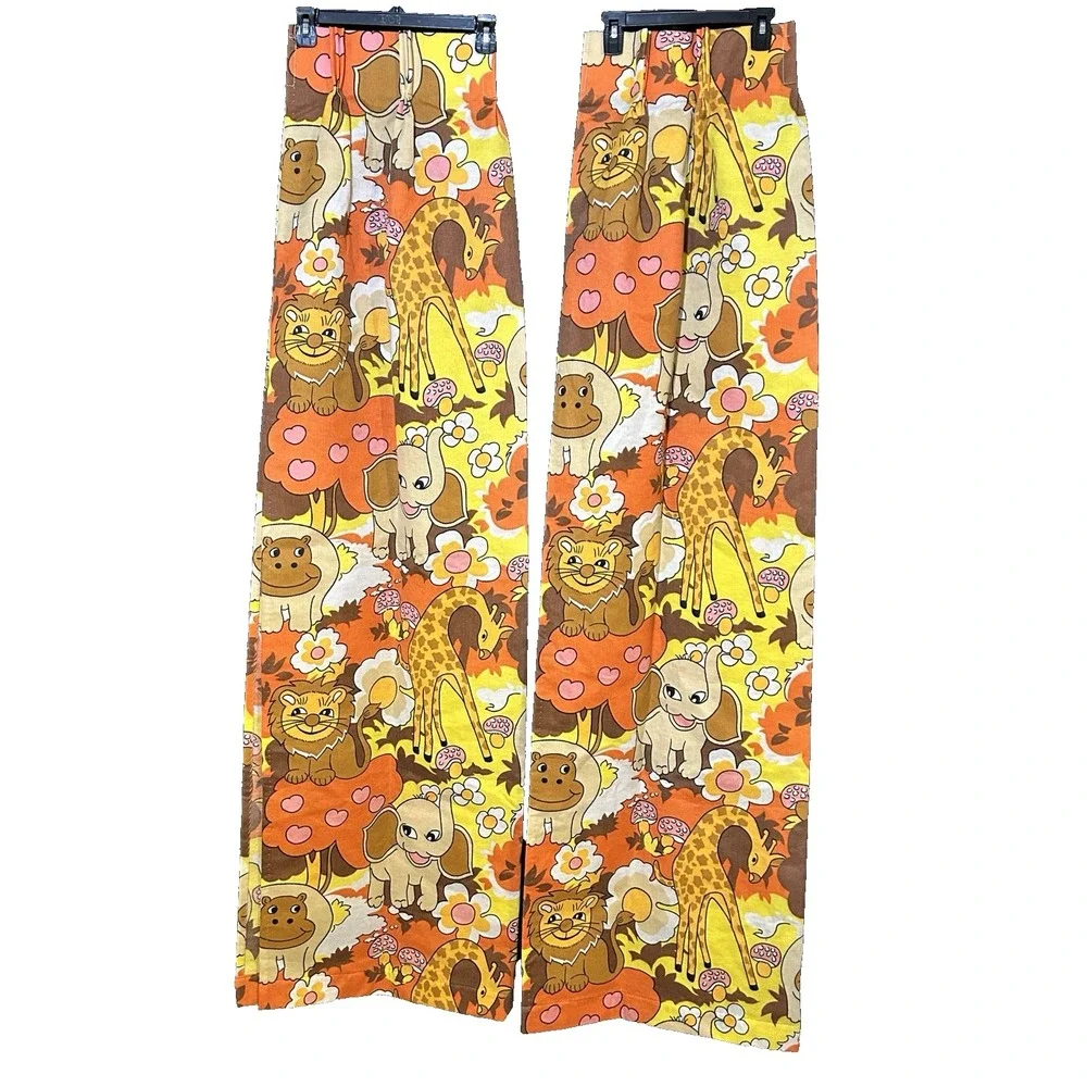 Vtg 2 970s Mod Pop Art Wild Jungle Jungle Animals Drapes Curtains 24W x 63L